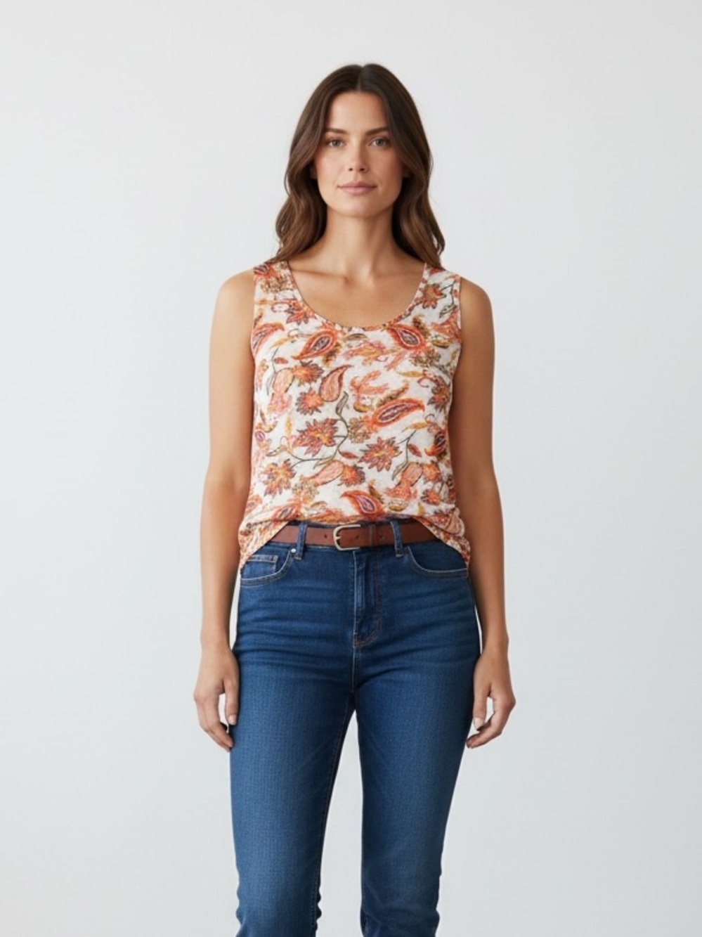 J. Jill Paisley Floral Tank Top in Orange and Cream